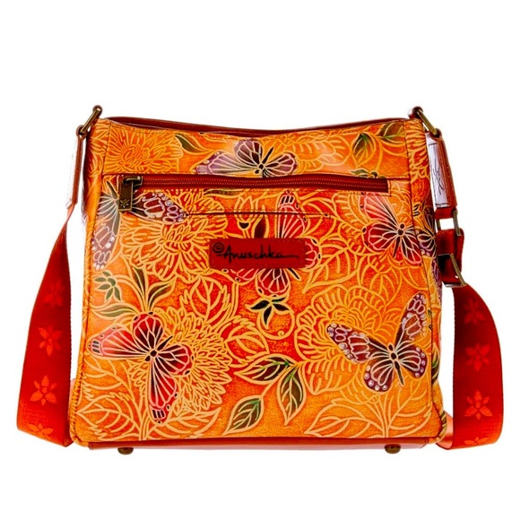 NWT Anuschka Tooled Embossed Leather Crossbody with Adjustable Strap - Butterfly - Picture 3 of 15